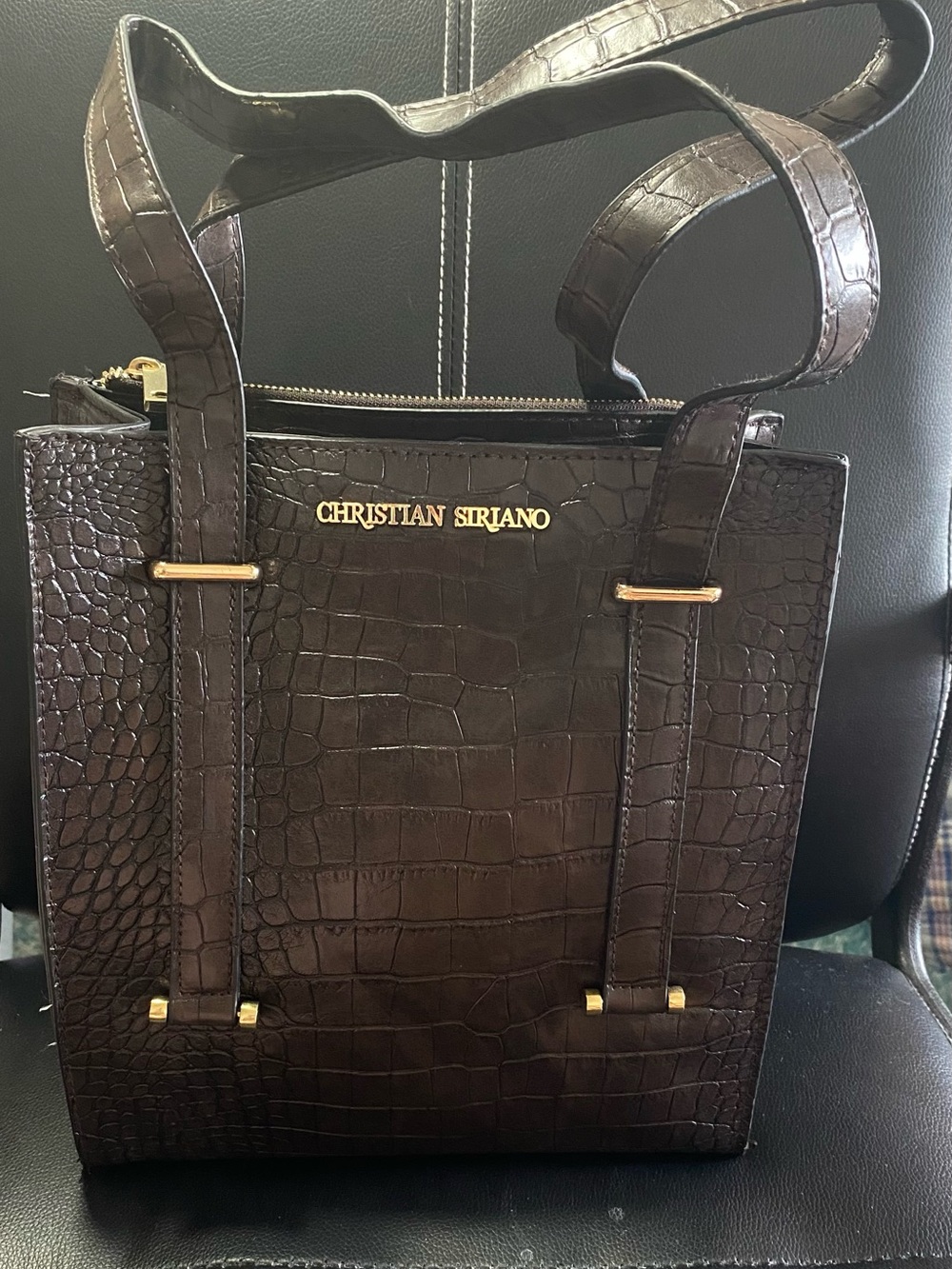 Christian Siriano Croc-Embossed Vegan Leather Brown Tote Satchel